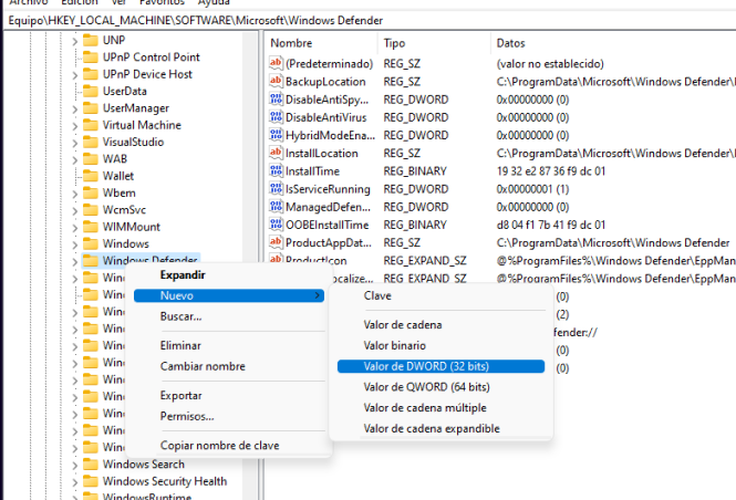 desactivar Windows Defender desde el registro